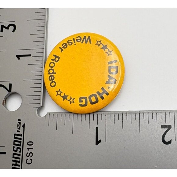 Vintage Ida-Hog Weiser Rodeo Button Pinback Idaho Yellow Round Stars Badge - Picture 3 of 6